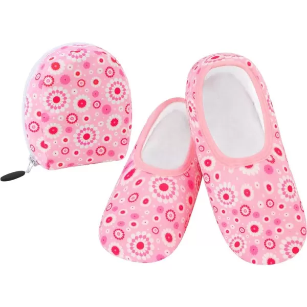 Snoozies Skinnies Slipper Socks &amp; Travel Pouch – Non Slip Socks, Foldable Slippers for Women with Travel Pouch - Pinky