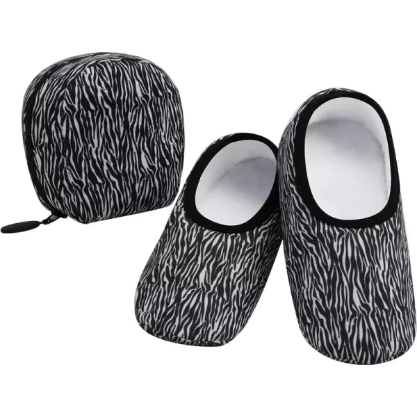 Snoozies Skinnies Slipper Socks &amp; Travel Pouch – Non Slip Socks, Foldable Slippers for Women with Travel Pouch - Zebra