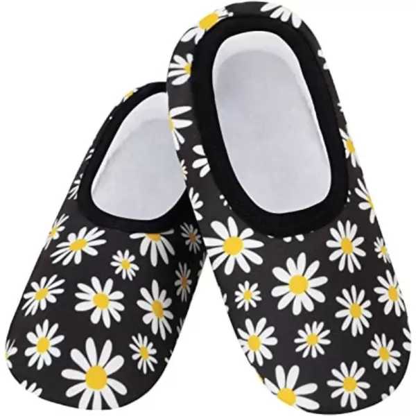 Snoozies Skinnies Slipper Socks – Cozy, Foldable Slippers for Women, Non Slip Socks for Travel &amp; Indoors - Black &amp; White Daisy