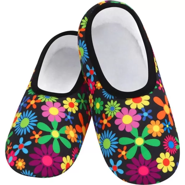 Snoozies Skinnies Slipper Socks – Cozy, Foldable Slippers for Women, Non Slip Socks for Travel &amp; Indoors - Bright Daisy