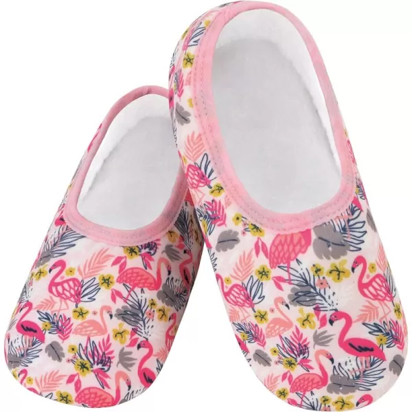Snoozies Skinnies Slipper Socks – Cozy, Foldable Slippers for Women, Non Slip Socks for Travel &amp; Indoors - Flamingos