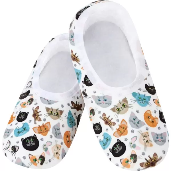 Snoozies Skinnies Slipper Socks – Cozy, Foldable Slippers for Women, Non Slip Socks for Travel &amp; Indoors - Kittie Faces