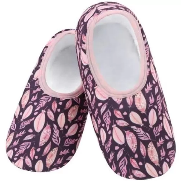Snoozies Skinnies Slipper Socks – Cozy, Foldable Slippers for Women, Non Slip Socks for Travel &amp; Indoors - Pink Leaves