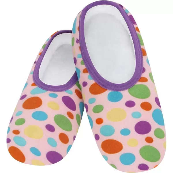 Snoozies Skinnies Slipper Socks – Cozy, Foldable Slippers for Women, Non Slip Socks for Travel &amp; Indoors - Pink Multi Dots