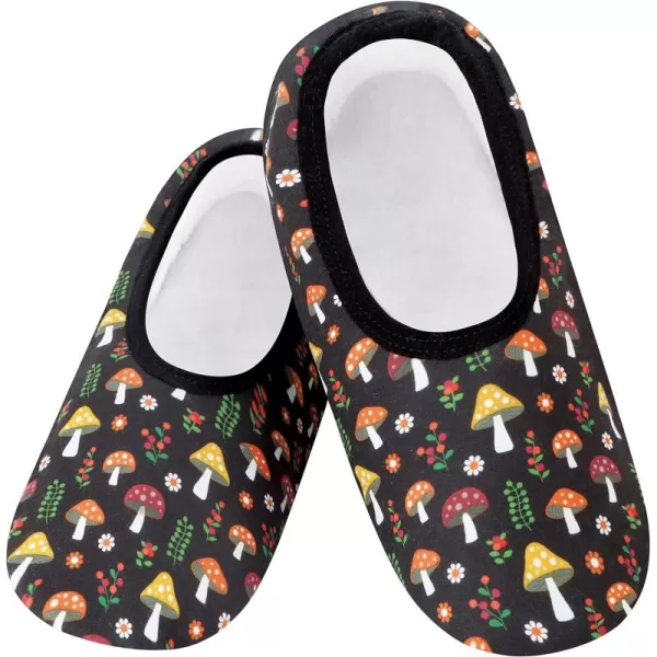 Snoozies Skinnies Slipper Socks – Cozy, Foldable Slippers for Women, Non Slip Socks for Travel &amp; Indoors - Polka Dot Mushroom