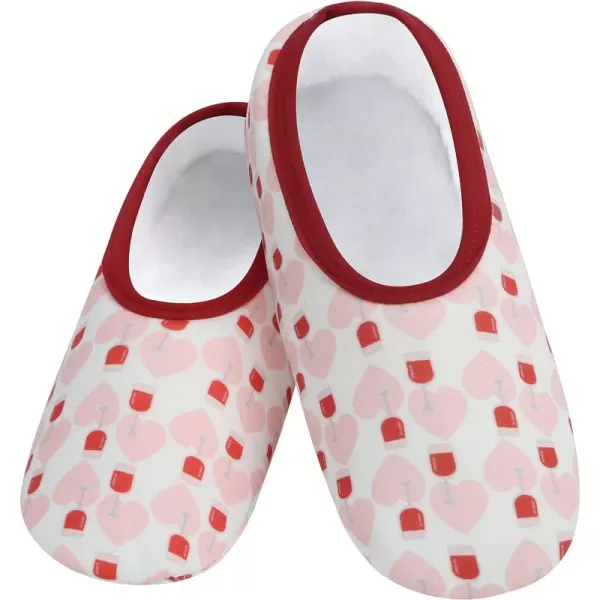 Snoozies Skinnies Slipper Socks – Cozy, Foldable Slippers for Women, Non Slip Socks for Travel &amp; Indoors - Wine &amp; Hearts