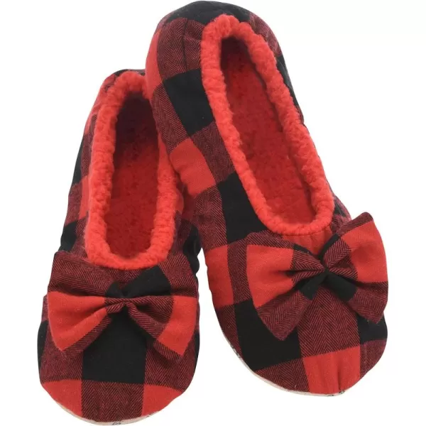 Snoozies Slippers for Women - Buffalo Plaid Ballerina Womens Slippers - Fuzzy House Slippers for Women - Lightweight Slippers