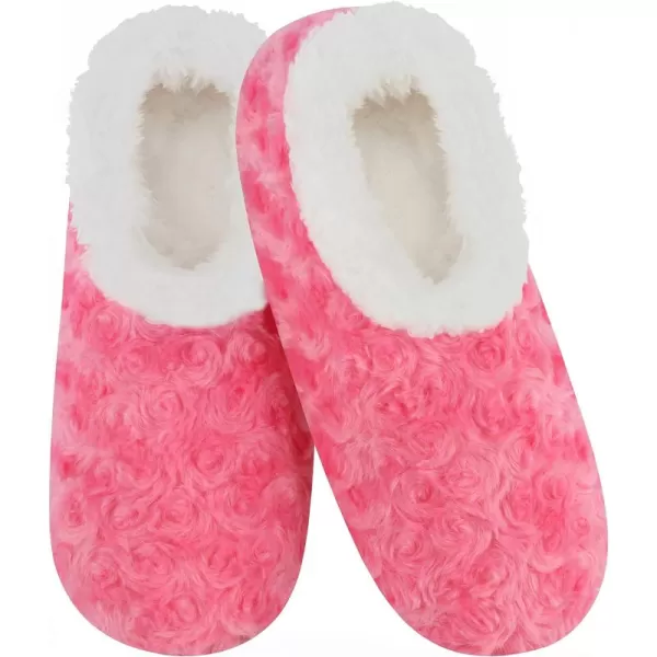 Snoozies Womens Slipper Socks - Cozy Slippers for Women - Fuzzy House Slippers for Indoor Use - Soft Sole Slippers - Roses in Bloom