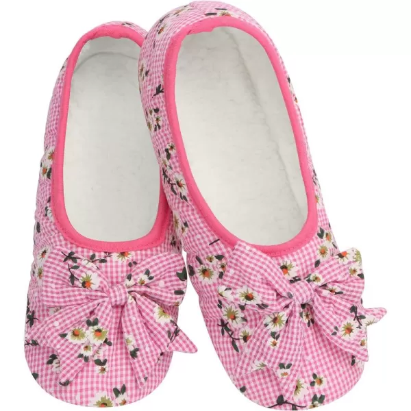 Snoozies Womens Slipper Socks – Seersucker Floral Ballerina- Slippers for Women - Fuzzy Slipper Socks in Bright Plaids, Non Slip Soles