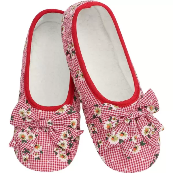 Snoozies Womens Slipper Socks – Seersucker Floral Ballerina- Slippers for Women - Fuzzy Slipper Socks in Bright Plaids, Non Slip Soles