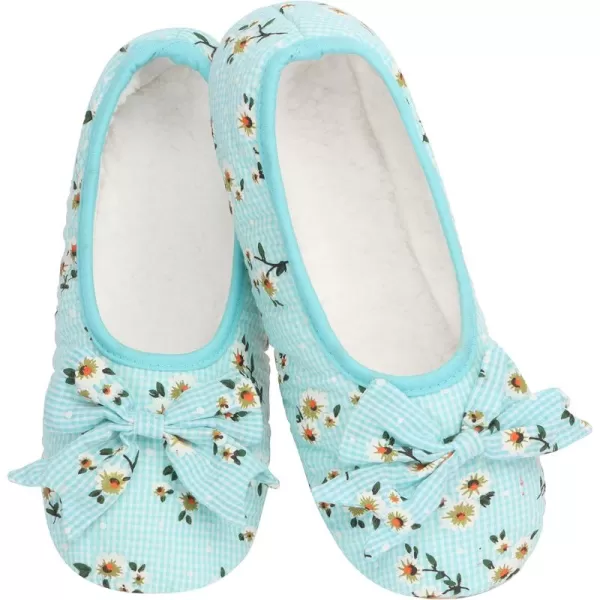Snoozies Womens Slipper Socks – Seersucker Floral Ballerina- Slippers for Women - Fuzzy Slipper Socks in Bright Plaids, Non Slip Soles
