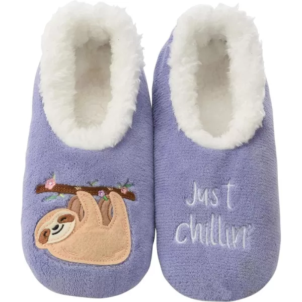 Snoozies Pairable Slipper Socks - Funny House Slippers for Women, Non-Slip Fuzzy Slipper Socks - Sloth Just Chillin