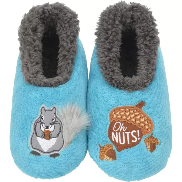 Snoozies Pairable Slipper Socks - Funny House Slippers for Women, Non-Slip Fuzzy Slipper Socks - Squirrel Oh Nuts