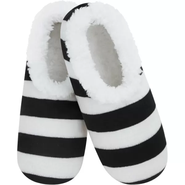 Snoozies Women's Slipper Socks - Womens Black Stripe Positive Negative