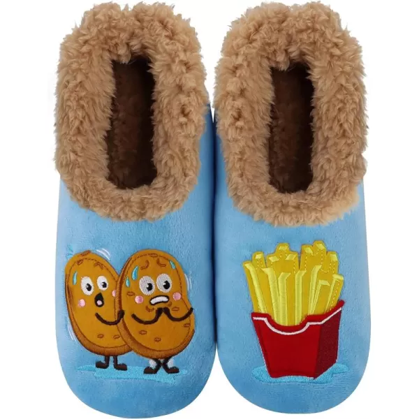 Snoozies Pairable Slipper Socks - Funny House Slippers for Women, Non-Slip Fuzzy Slipper Socks - Potato/French Fries
