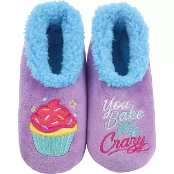 Snoozies Pairable Slipper Socks - Funny House Slippers for Women, Non-Slip Fuzzy Slipper Socks - You Bake Me Crazy