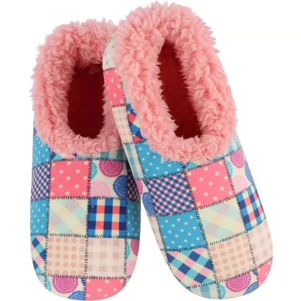 Snoozies Womens Slipper Socks - Patchwork Womens Slippers - Cozy, Fuzzy Slippers for Women - Fuzzy Indoor House Slippers