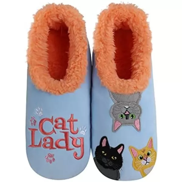 Snoozies Pairable Slipper Socks - Funny House Slippers for Women, Non-Slip Fuzzy Slipper Socks - Cat Lady