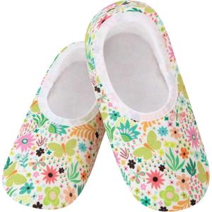imageSnoozies Skinnies Foot Coverings for Women  NonSlip Foot Coverng with Lightweight and Soft Sherpa Lining  Foldable TravelButterfly Garden