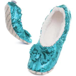 imageSnoozies Ballerina Bling Metallic Shine Women Slippers  Sequin Socks with GrippersBlue