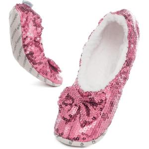 imageSnoozies Ballerina Bling Metallic Shine Women Slippers  Sequin Socks with GrippersPink