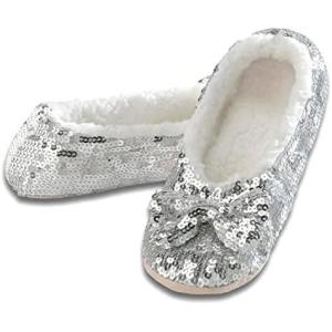 imageSnoozies Ballerina Bling Metallic Shine Women Slippers  Sequin Socks with GrippersSilver