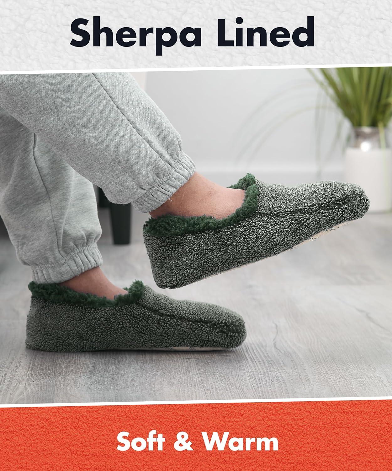 imageSnoozies Mens Two Tone Fleece Lined Slippers  Comfortable Slippers for Men  Two TonesGreen