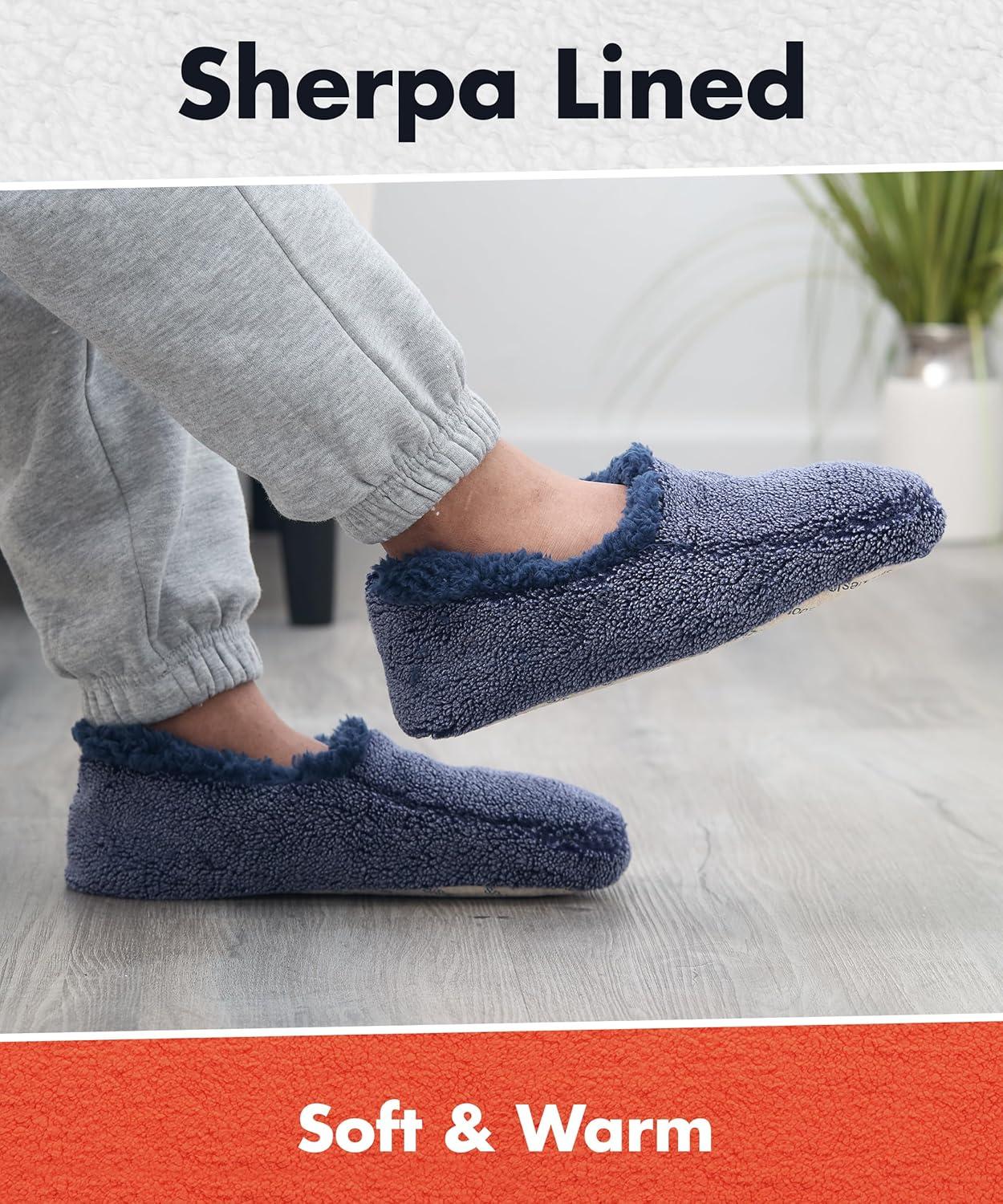 imageSnoozies Mens Two Tone Fleece Lined Slippers  Comfortable Slippers for Men  Two TonesNavy