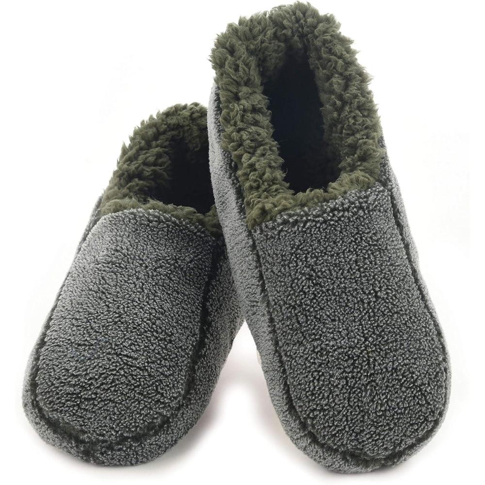 imageSnoozies Mens Two Tone Fleece Lined Slippers  Comfortable Slippers for Men  Two TonesGreen