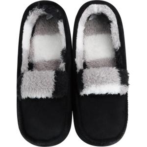 imageSnoozies Alpine Plaid House Slippers for Men NonSkid Soft Sole Slippers for Men Warm Sherpa FleeceLined Indoor SlippersBlack