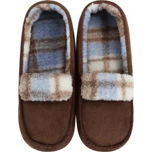imageSnoozies Alpine Plaid House Slippers for Men NonSkid Soft Sole Slippers for Men Warm Sherpa FleeceLined Indoor SlippersBrown