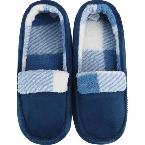 imageSnoozies Alpine Plaid House Slippers for Men NonSkid Soft Sole Slippers for Men Warm Sherpa FleeceLined Indoor SlippersNavy