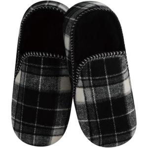 imageSnoozies Alpine Plaid House Slippers for Men NonSkid Soft Sole Slippers for Men with Warm Sherpa Fleece LiningBlack