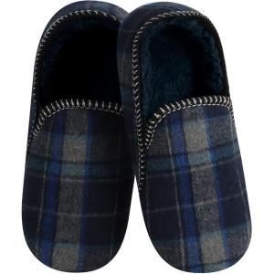 imageSnoozies Alpine Plaid House Slippers for Men NonSkid Soft Sole Slippers for Men with Warm Sherpa Fleece LiningBlue