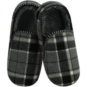 imageSnoozies Alpine Plaid House Slippers for Men NonSkid Soft Sole Slippers for Men with Warm Sherpa Fleece LiningGrey