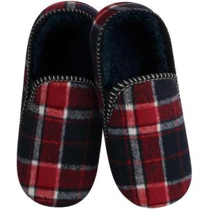 imageSnoozies Alpine Plaid House Slippers for Men NonSkid Soft Sole Slippers for Men with Warm Sherpa Fleece LiningRed