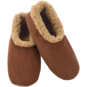 imageSnoozies Mens Slippers Indoor Plaid Cord or Camo Sherpa FleeceLined Slippers Socks NonSkid Mens House Shoes Male GiftsMcdsbrown
