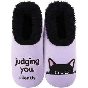 imageSnoozies Pairable Slipper Socks  NonSlip Fuzzy Cat Slippers for WomenJudging You Silently