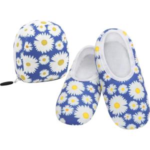 imageSnoozies Skinnies Womens Slipper Socks  NonSlip Slippers with a Lightweight Sherpa Lining  Travel Slippers with Storage PouchBdaisy