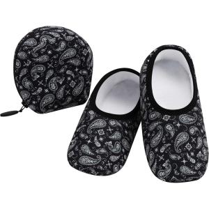 imageSnoozies Skinnies Womens Slipper Socks  NonSlip Slippers with a Lightweight Sherpa Lining  Travel Slippers with Storage PouchBlkband