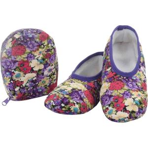 imageSnoozies Skinnies Womens Slipper Socks  NonSlip Slippers with a Lightweight Sherpa Lining  Travel Slippers with Storage PouchBotanicalprf