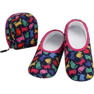 imageSnoozies Skinnies Womens Slipper Socks  NonSlip Slippers with a Lightweight Sherpa Lining  Travel Slippers with Storage PouchCats