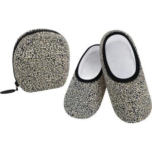 imageSnoozies Skinnies Womens Slipper Socks  NonSlip Slippers with a Lightweight Sherpa Lining  Travel Slippers with Storage PouchLeopd