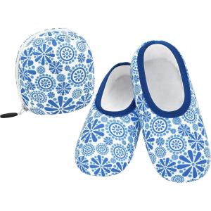 imageSnoozies Skinnies Womens Slipper Socks  NonSlip Slippers with a Lightweight Sherpa Lining  Travel Slippers with Storage PouchPwheel
