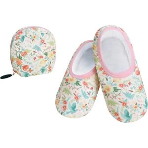 imageSnoozies Skinnies Womens Slipper Socks  NonSlip Slippers with a Lightweight Sherpa Lining  Travel Slippers with Storage PouchSecret Garden
