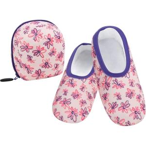 imageSnoozies Skinnies Womens Slipper Socks  NonSlip Slippers with a Lightweight Sherpa Lining  Travel Slippers with Storage PouchSkflor