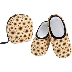 imageSnoozies Skinnies Womens Slipper Socks  NonSlip Slippers with a Lightweight Sherpa Lining  Travel Slippers with Storage PouchSunfl