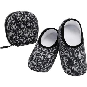 imageSnoozies Skinnies Womens Slipper Socks  NonSlip Slippers with a Lightweight Sherpa Lining  Travel Slippers with Storage PouchZebra