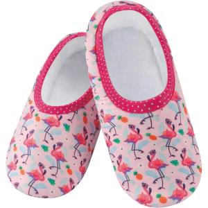 imageSnoozies Skinnies slipper socks for Women  NonSlip slipper socks with Lightweight and Soft Sherpa Lining  Foldable TravelFlamingos and Pinneaples