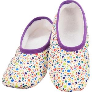 imageSnoozies Skinnies slipper socks for Women  NonSlip slipper socks with Lightweight and Soft Sherpa Lining  Foldable TravelMulti Dots